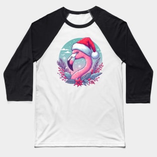 Tropical Christmas, flamingo with Santa hat Baseball T-Shirt